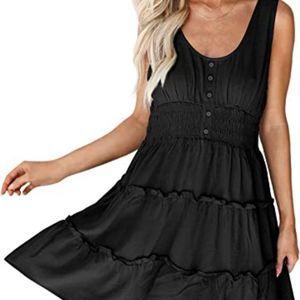 FARYSAYS Summer Dresses for Women Sleeveless Button Down Smocked Elastic Dress